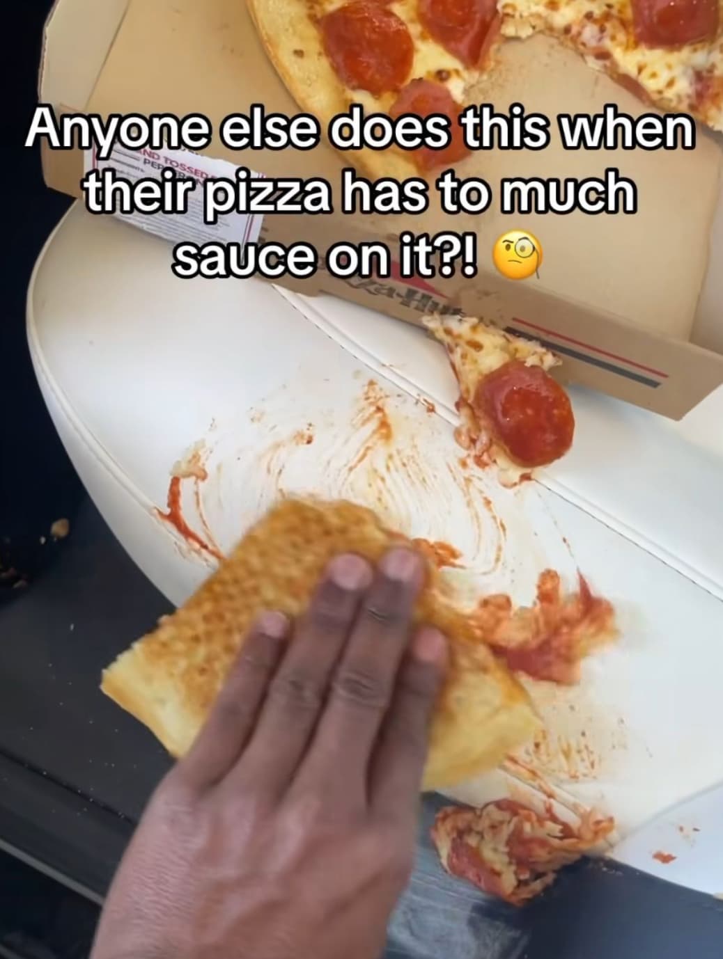 flatbread - Anyone else does this when their pizza has to much sauce on it?!